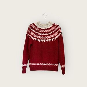 Vintage Handmade Red Fair Isle Wool Knit Sweater | Nordic Icelandic Style